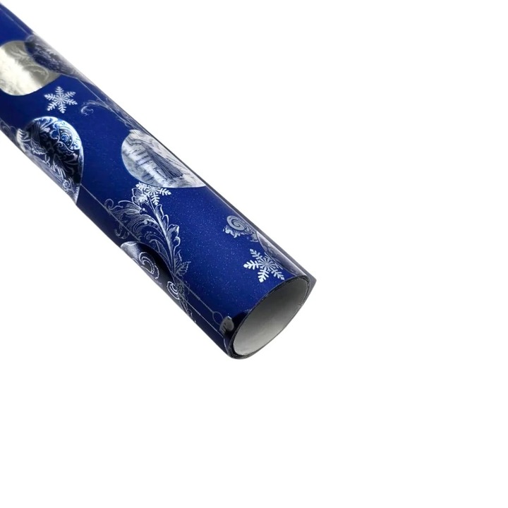 Hartie metalizata pentru ambalat cadouri, dans de globuri albastre, 150x70 cm