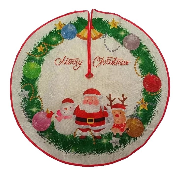 Covoras pentru brad, Mos Craciun si prietenii sai, 90cm, Multicolor