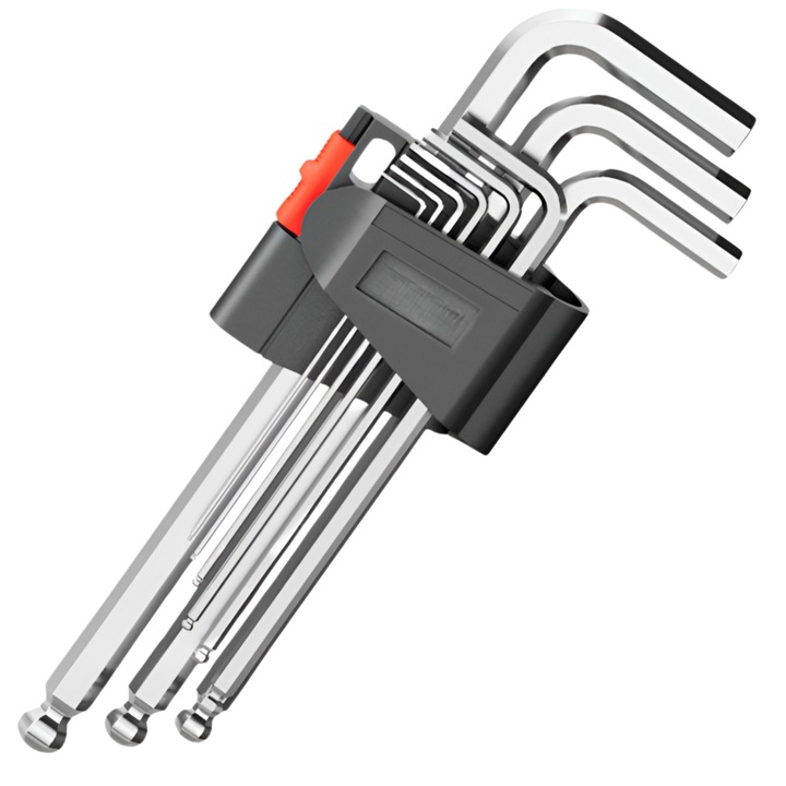 Imbuszkulcs készlet, Omna, 9 db, Kopásállóság, Korróziógátló bevonat, Kompakt kivitel, Korrózióvédelem, Króm, Ezüst