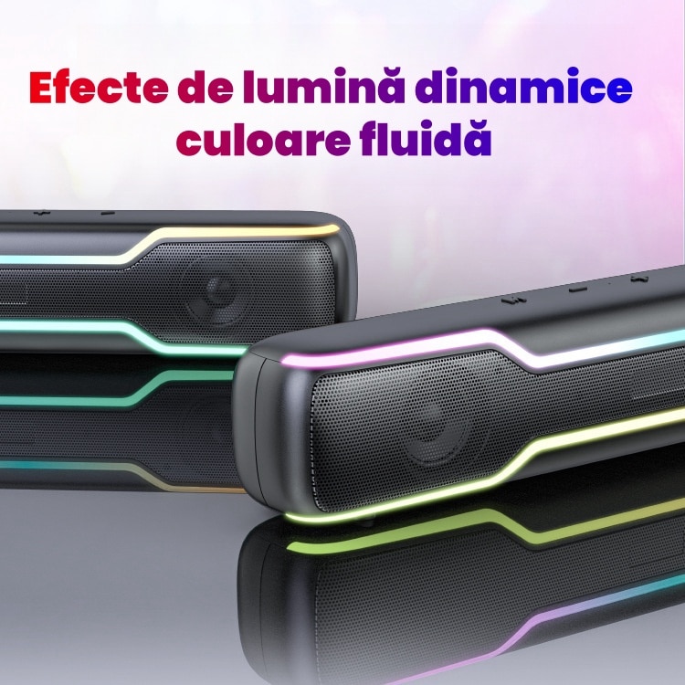 Difuzor de bar, Bluetooth 5.3, efect luminos RGB cool, baterie de capacitate mare 3000Mah, calitate a sunetului HIFI, 360° Stereo Surround, card de sunet incorporat, Plug and Play, buton multifunctional, negru