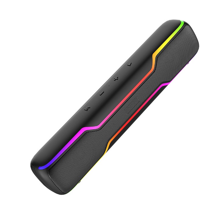 Лента високоговорител, Bluetooth 5.3, страхотен RGB светлинен ефект, 3000 Mah батерия с голям капацитет, HIFI качество на звука, 360° стерео съраунд, вградена звукова карта, Plug and Play, многофункционален бутон, черен