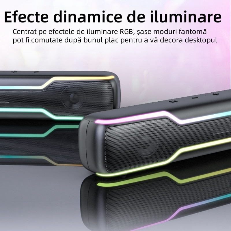 Difuzor de bar, Bluetooth 5.3, efect luminos RGB cool, baterie de capacitate mare 3000Mah, calitate a sunetului HIFI, 360° Stereo Surround, card de sunet incorporat, Plug and Play, buton multifunctional, negru
