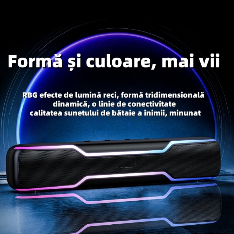 Difuzor de bar, Bluetooth 5.3, efect luminos RGB cool, baterie de capacitate mare 3000Mah, calitate a sunetului HIFI, 360° Stereo Surround, card de sunet incorporat, Plug and Play, buton multifunctional, negru