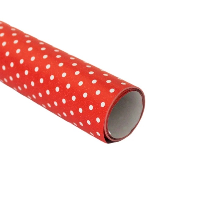 Hartie pentru ambalat cadouri, colectia Graphic, culoare rosu cu bulinute albe, 200x70 cm