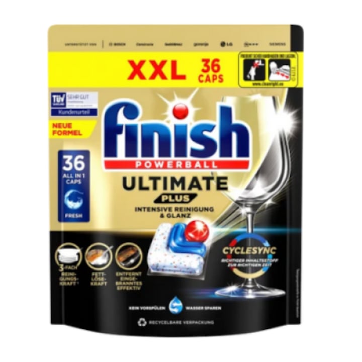 Mosogatógép kapszula, mosogatószer, Finish Ultimate Plus All in One, 36 db