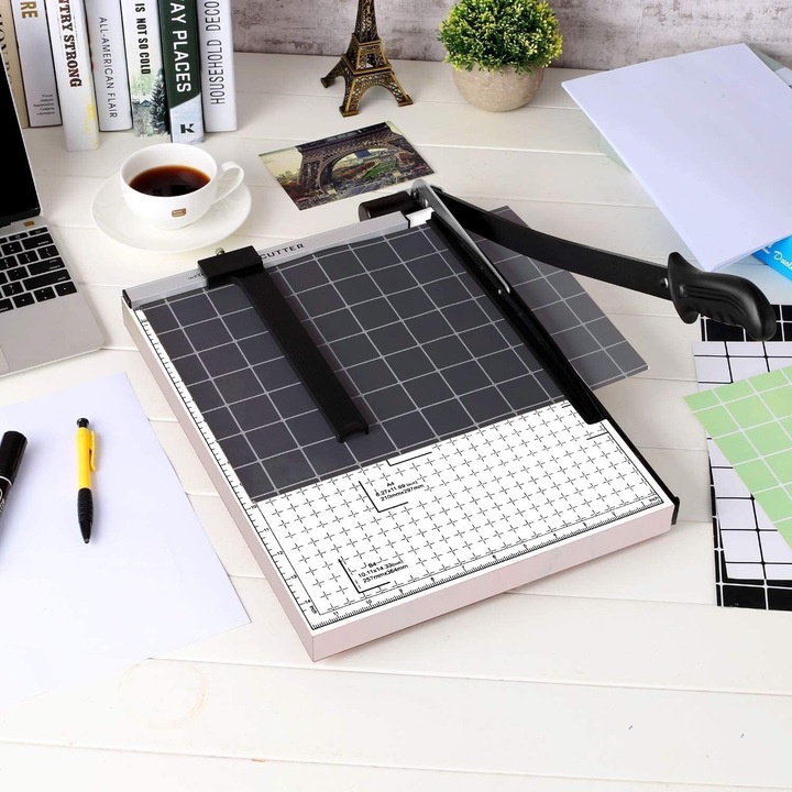 Гилотина за хартия, прецизно рязане, капацитет 8-12 листа, метална основа, 12 инча