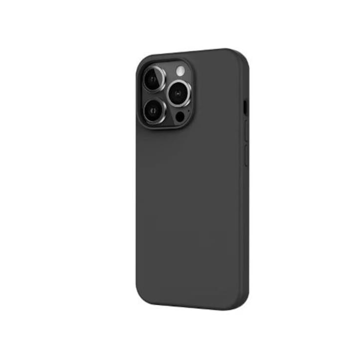 Силиконов калъф, съвместим с iPhone 15 Pro Max със защита на камерата, черен мат, TELGORBCS