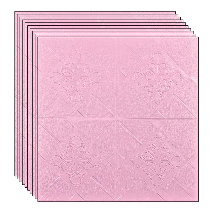 Комплект от 10 х 3D тапета NEXTLY самозалепващи, за стена или таван, водоустойчиви, регулируеми, здраво лепило, покривна площ 4,9 кв.м, 70х70 см, розов