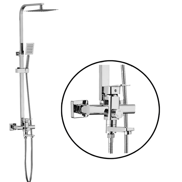 Sistem dus, montaj pe perete, 3 functii dus tip ploaie si dus de mana, alama, Crom, Optima