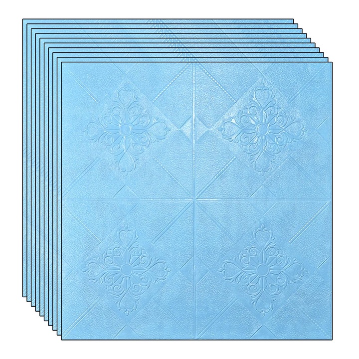 Set 10 x tapet autoadeziv 3D NEXTLY, pentru perete sau tavan, waterproof, ajustabil, adeziv puternic, usor de montat, suprafata acoperire 4.9 mp, 70x70 cm, design modern, albastru, cod 75