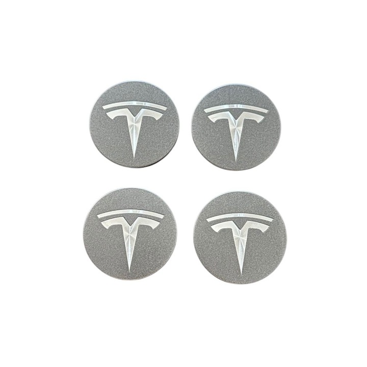 Set 4 capace jante TESLA 57mm, Gri Argintiu