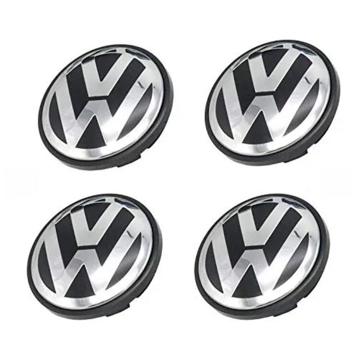 4db kerékburkolat készlet 65mm Volkswagen, alufelnihez Fekete Ezüst 3B7601171