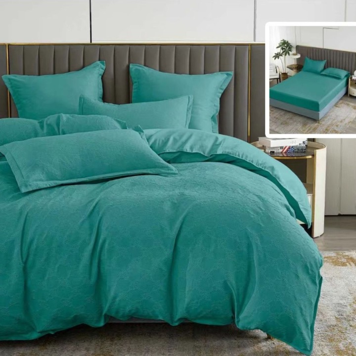 Barokk natúr dupla ágynemű, polipamut, 6 db, lepedő gumival 180x200cm, Speciális ágynemű, Türkiz