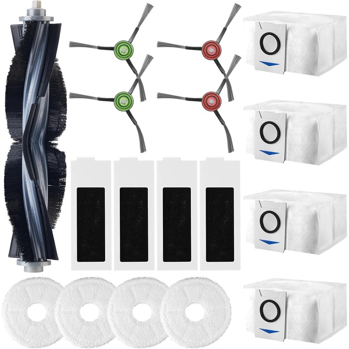 JUYLTOOL porszívó tartozék csomag, Ecovacs Deebot T20 Omni / T20 e Omni kompatibilis, 4 db szűrővel, 1 db dobkefével, 4 db oldalkefével, 4 db mikroszálas felmosóval, 6 db porszívó zacskóval, tisztító kellékekkel