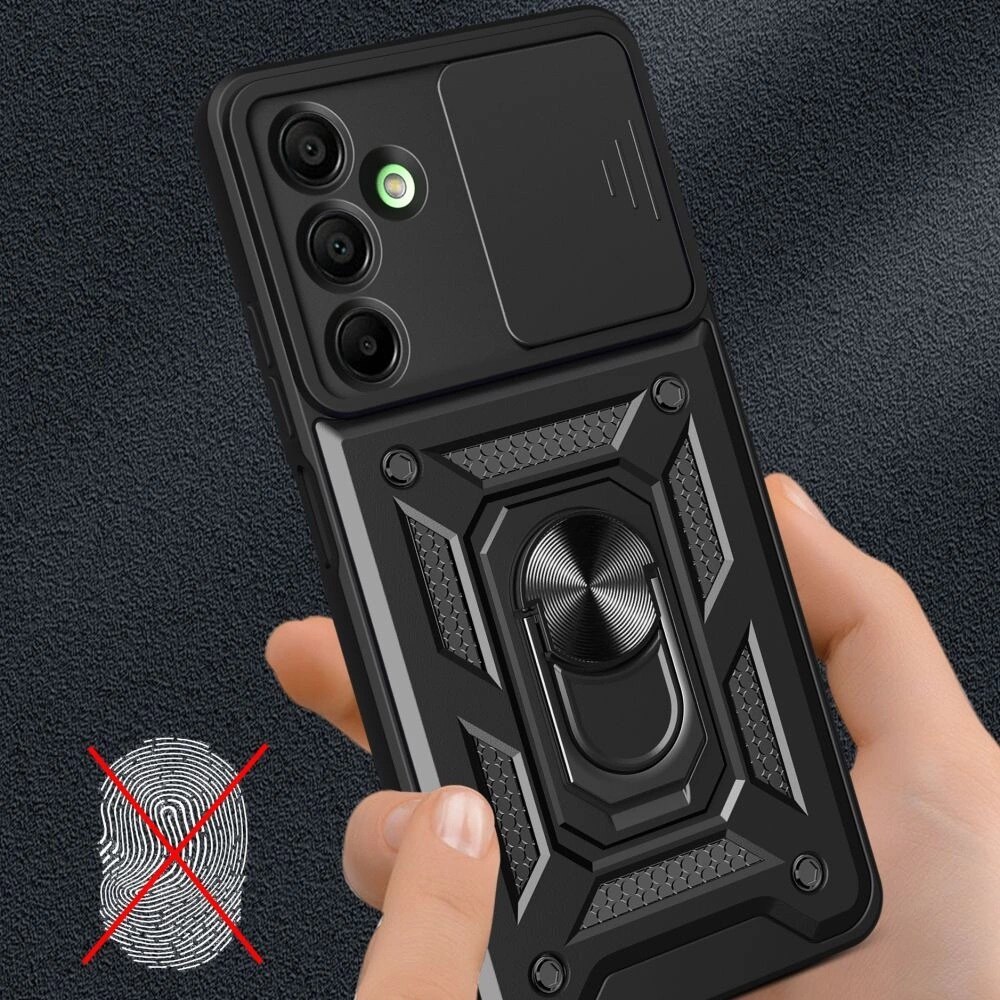 Husa Camshield Pro pentru Samsung Galaxy A16 4G / 5G, Tech-Protect, TPU / Policarbonat, Inel rotativ 360°, Negru
