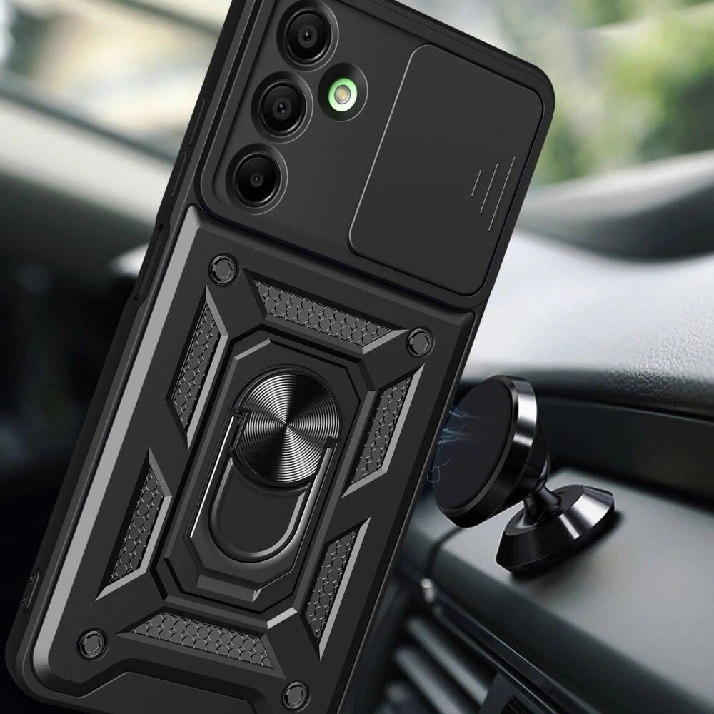 Husa Camshield Pro pentru Samsung Galaxy A16 4G / 5G, Tech-Protect, TPU / Policarbonat, Inel rotativ 360°, Negru