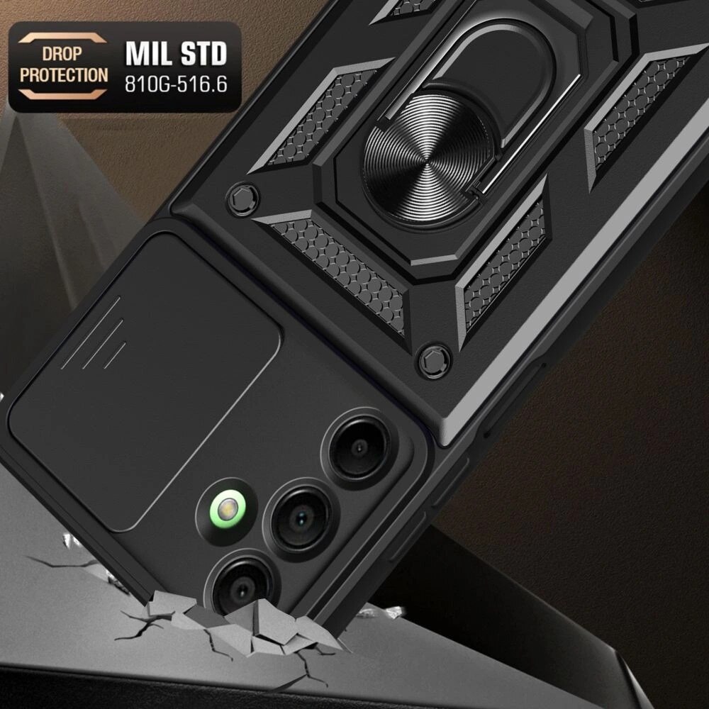 Husa Camshield Pro pentru Samsung Galaxy A16 4G / 5G, Tech-Protect, TPU / Policarbonat, Inel rotativ 360°, Negru