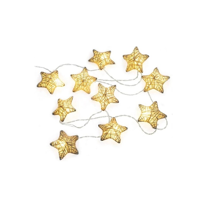 Instalatie stele bambus, Craciun, 10 LED-uri cu lumina alba calda, 1, 5 m, interior