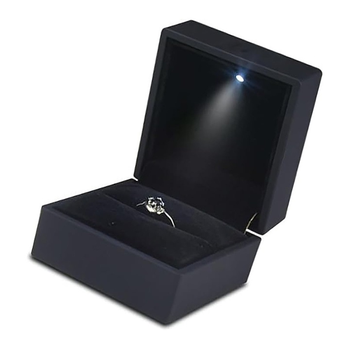 Cutie pentru inel, cu led, 65x60x50 mm, negru mat, interior din catifea, Yupy®