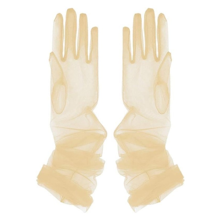Manusi dama, Tyrael-SEA, lungi, din tul transparent, crem, 70cm, marime universala