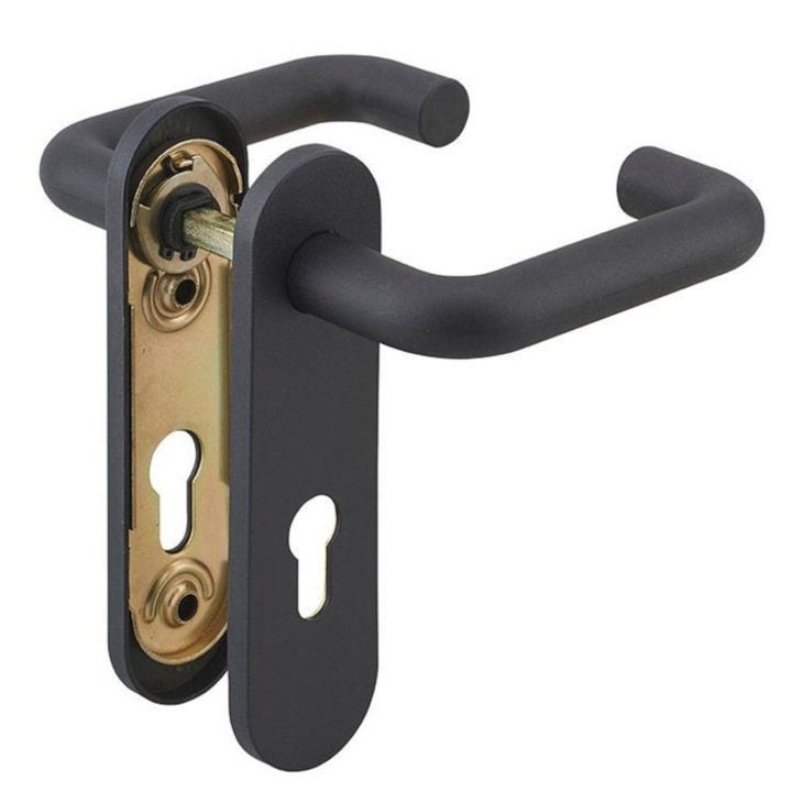 Maner usa metalica, cu sild, Thirard, pentru cilindru, antifoc, otel, negru, 72 mm