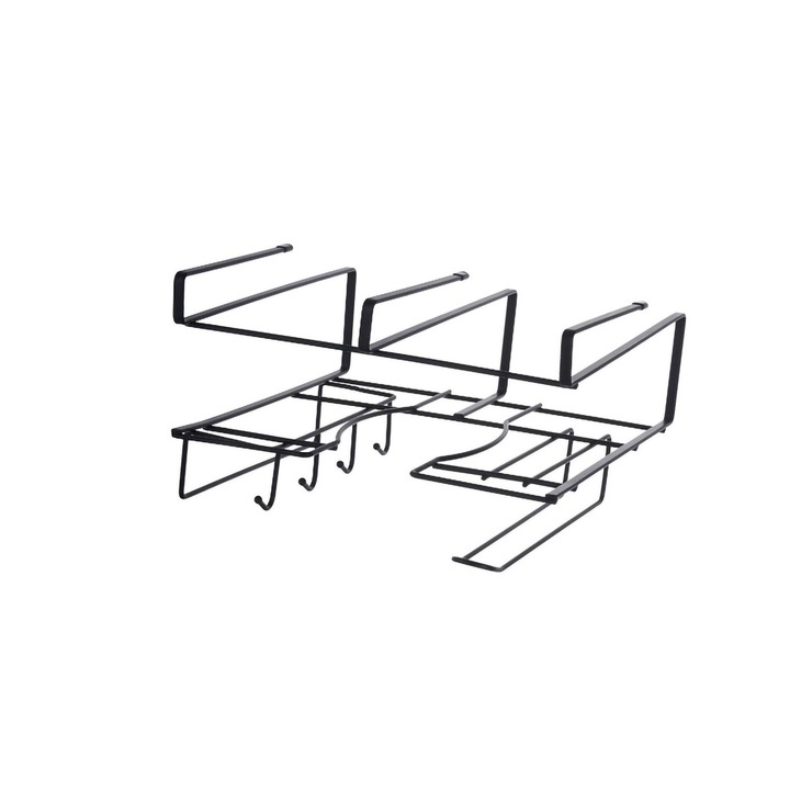 Jormftte evőeszköztartó, fedőállvány, nyitott kialakítás, kampókkal, fekete