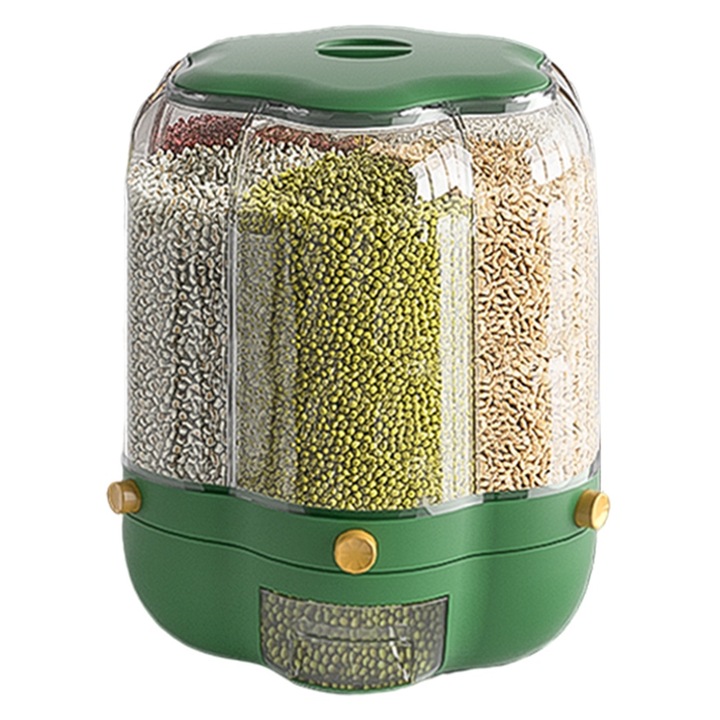 Élelmiszer gabona tároló edény 9L nagy kapacitású 6 rácsos forgó rizsadagoló lezárt gabona élelmiszer tároló doboz otthoni konyhai tároló vödör