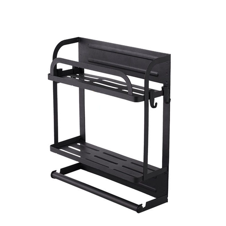 Jormftte mágneses hűtőszekrény polc, fűszertartó, 2 rétegű, változatos méretek, fekete szín