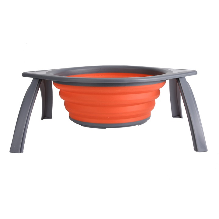 Összecsukható szilikon konyhai szűrő, hordozható zöldségmosó kosár szita, szürke-narancssárga tartóval