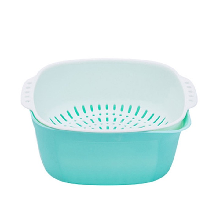 Kétfunkciós szűrőkosár gyümölcsök, zöldségek mosásához, konyhai tárolóedény, 3 színben (zöld)