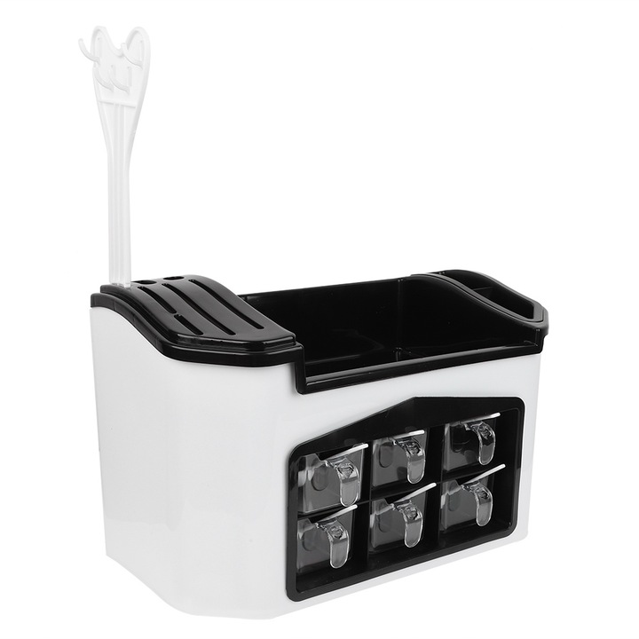 Evőeszköztartó, Jormftte, műanyag, fűszertartó dobozokkal, fehér