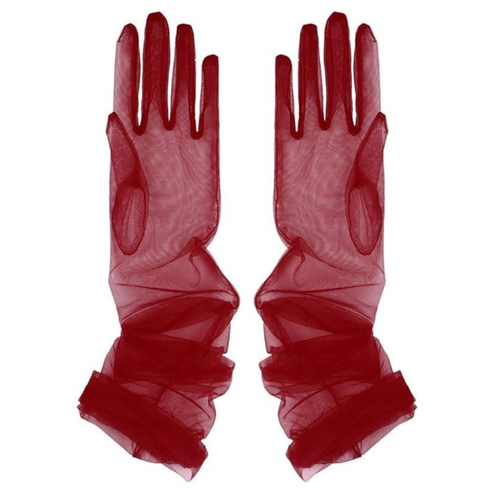 Manusi lungi din tul transparent Tyrael-SEA, Visiniu, 70cm, marime universala