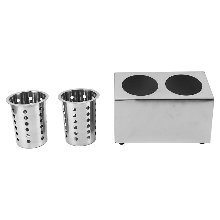 Evőeszköztartó, rozsdamentes acél, Jormftte, nagy kapacitású, csúszásmentes alj, 2 lyuk