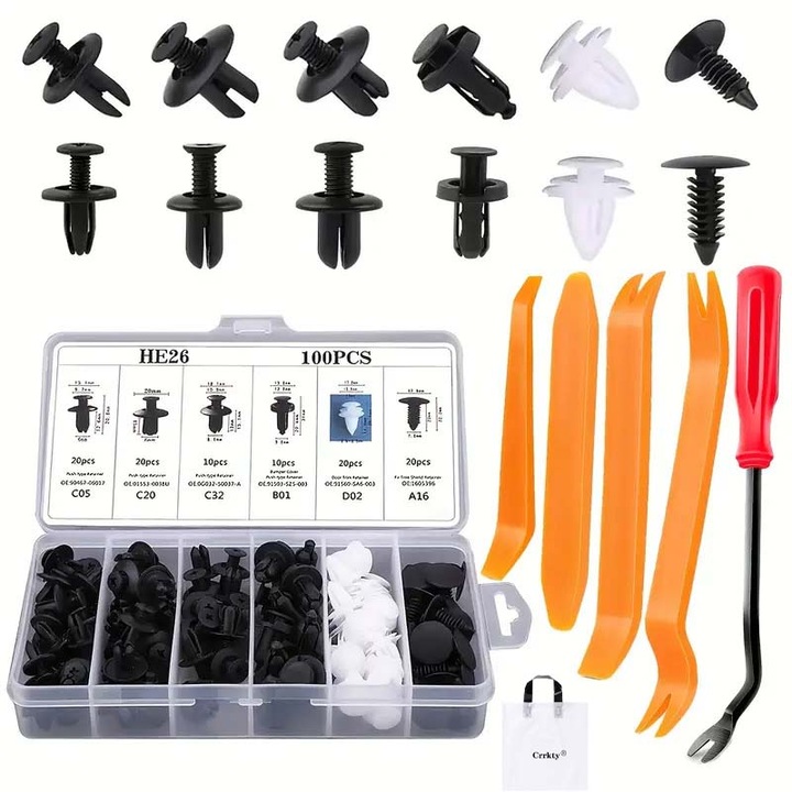 Crrkty 105 Комплект инструменти за скоби за кола, различни модели, организирани в кутия, здрава пластмаса