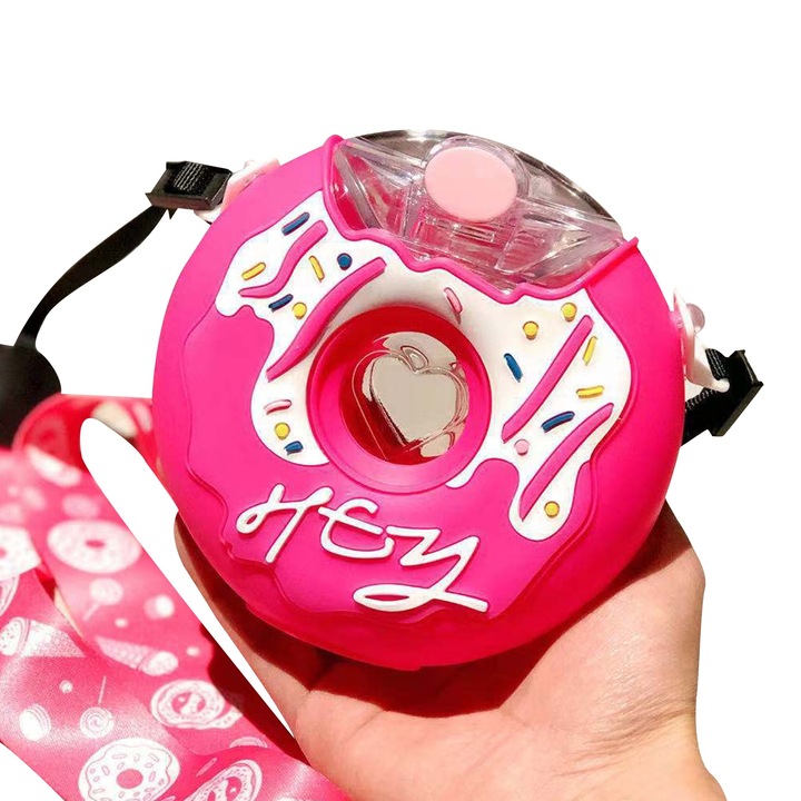 Jormftte gyermek vizes palack, fánk alakú, hőálló, szivárgásmentes, rózsaszín, 380 ml