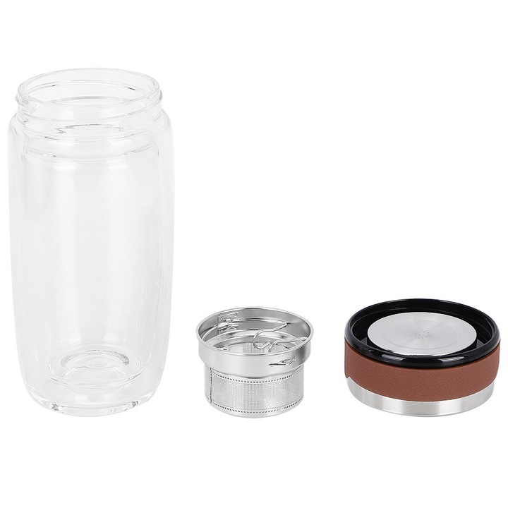 Teáskanna infúzióval, Jormftte, 350ml, dupla üveg, átlátszó/barna