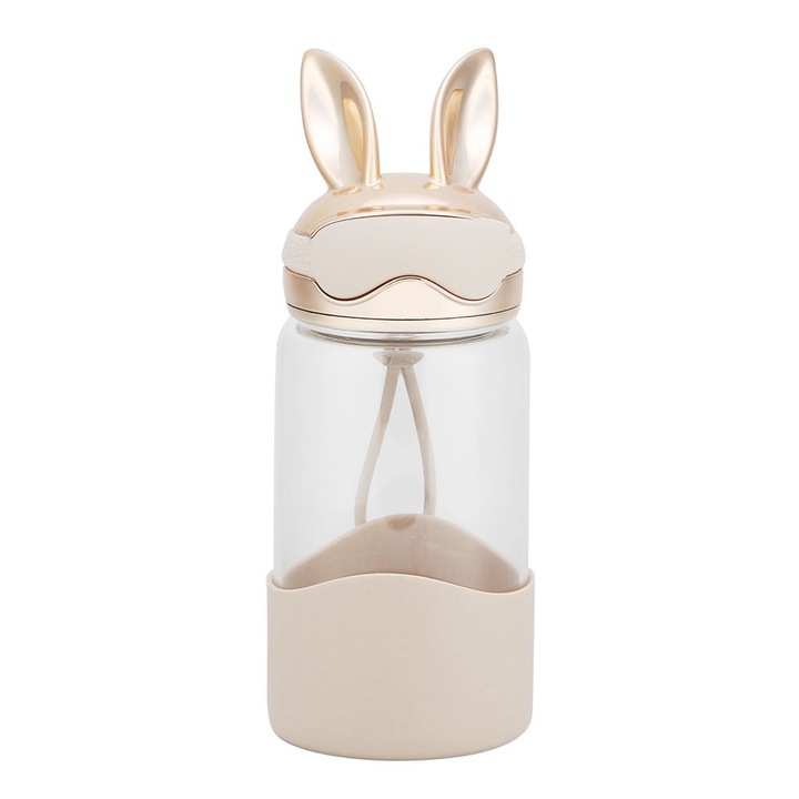 Hordozható üveg, nyúlfülekkel, üveg, 340 ml, Jormftte, szilikon kupakkal