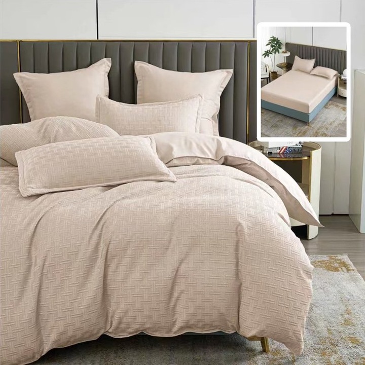 Спално бельо, полипамук, 6 бр., чаршаф с ластик 180x200см, Special Linens, бежов