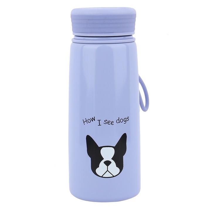 Jormftte 400 ml-es vizespalack, hordozható, fogantyúkkal, szivárgásmentes szilikon, lila