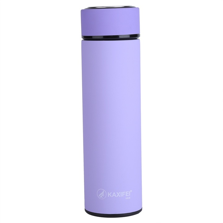 Rozsdamentes acél termosz, 500ml, szivárgásmentes fedél, vákuum szigetelő, tea infúzió, lila