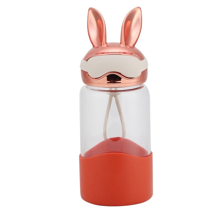 Nyuszifüles palack, Jormftte, 340ML, piros, hordozható, újrafelhasználható, szilikon kupakkal