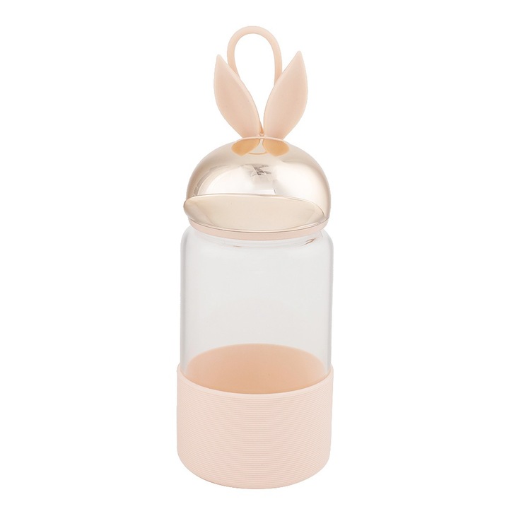 Jormftte 340 ml-es üvegpohár, nyuszi mintás, légmentesen záródó fedél, arany színű