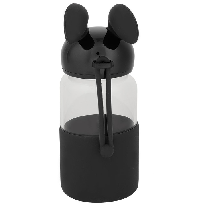 340 ml-es aranyos nyuszi gyerek hordozható átlátszó üveg palack forrázásgátló kupakkal (sötétkék)