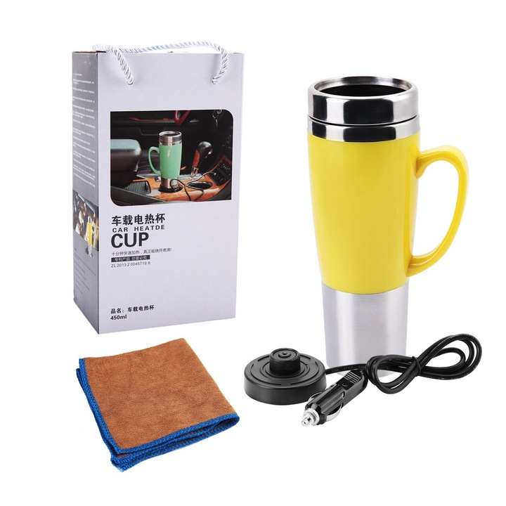 Jormftte 24V termosz bögre, melegvízhez, teához, főtt tojáshoz, sárga