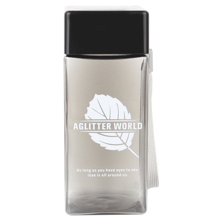 Hordozható négyzet alakú levélvizes palack, szivárgásmentes palackok akasztókötéllel (fekete), Jormftte