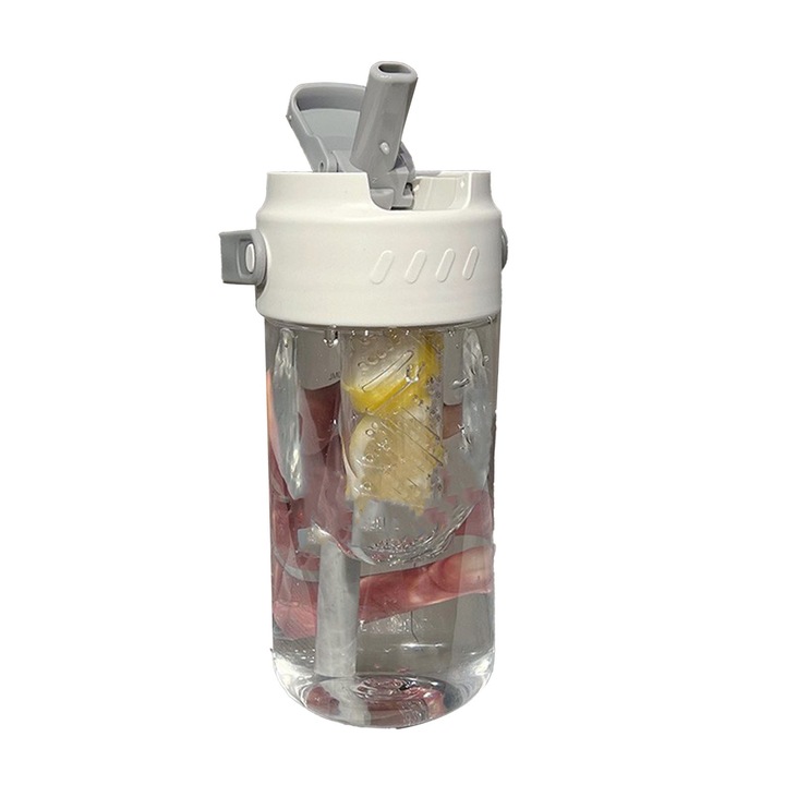 Vizespalack szívószállal, beépített teapalack fogantyúval, PC, 700 ml, aranyos, szép szívószálas palack lányoknak, nőknek, fehér, Jormftte