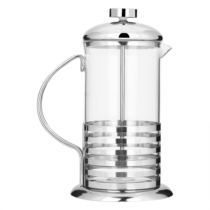 Чайник French Press от неръждаема стомана и стъкло, Cozevdnt, 600 ml, сребрист
