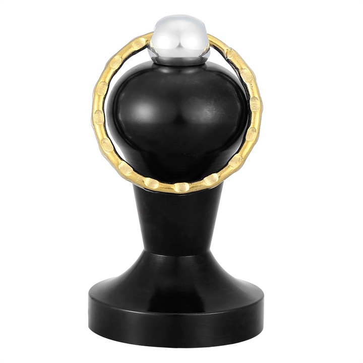 Rozsdamentes acél kávéprés kulcstartó, lapos kivitel, dekoratív, fekete, 28 mm