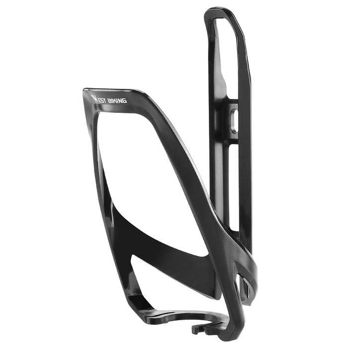 Поставка за бутилка за вода за велосипед, изработена от фибростъкло и компютър, съвместима с контейнери или бутилки с максимален диаметър 7 см, West Biking, система за безопасно фиксиране, неплъзгаща се, контейнер за напитки, черен