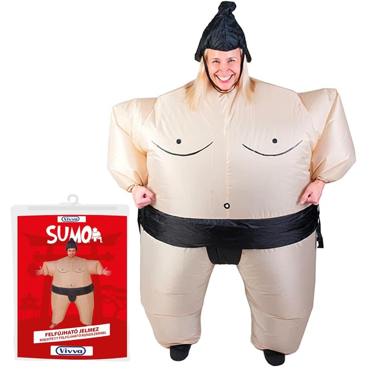 Надуваем костюм, сумо костюм, забавни карнавални костюми за възрастни, партита за Хелоуин/Нова година, устойчив на износване, със система за надуване, полиестер